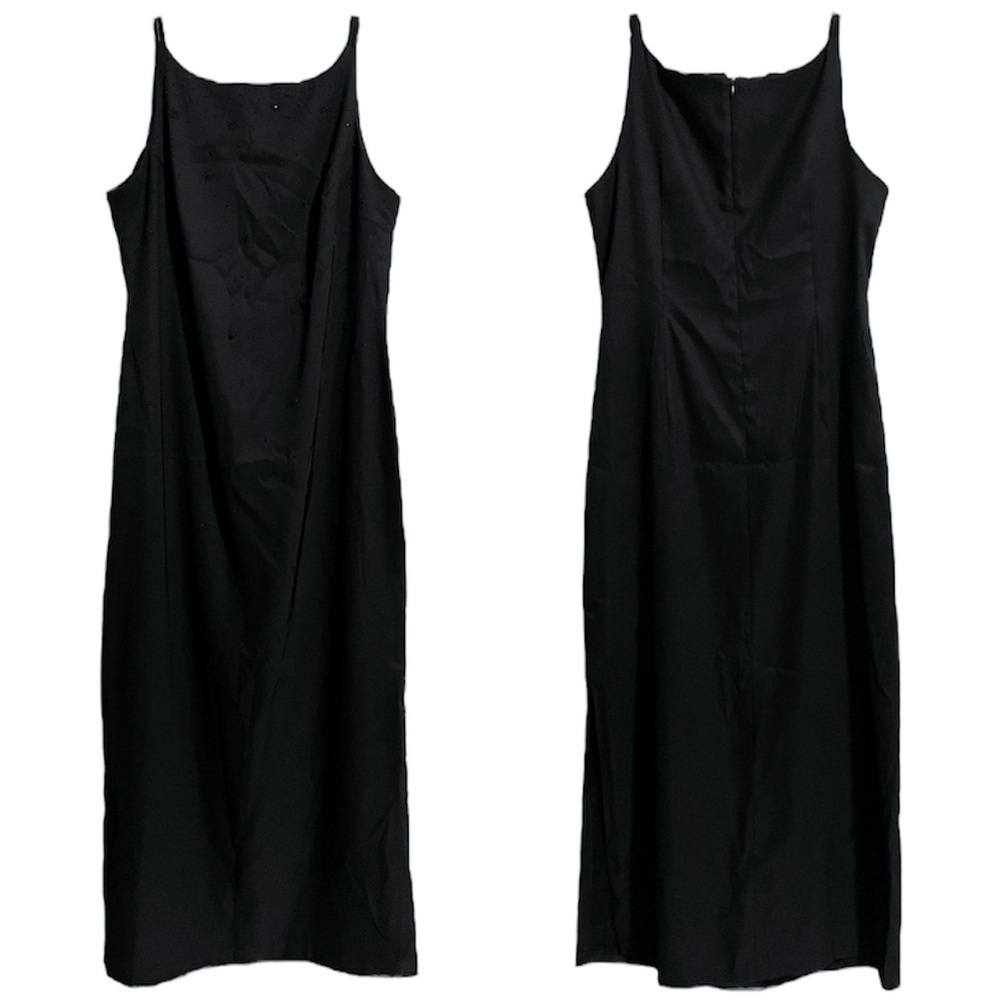 CDC Petites Beaded Y2K Maxi Dress Formal Sleeveless Side Slit Size 12P Black